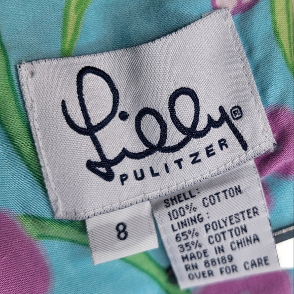 Lilly Pulitzer Dress Vintage Bluee Floral Sassafras Square Neck Sheath Size 8 - Picture 8 of 8